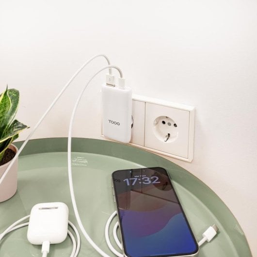 Carregador TooQ TQWC-GANSL65W1A1C GaN 65W USB-C PD USB-A QC Branco ultrafino