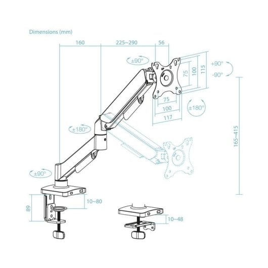 Supporto monitor TooQ DB1733TNR-B acciaio 17-32" gas spring nero