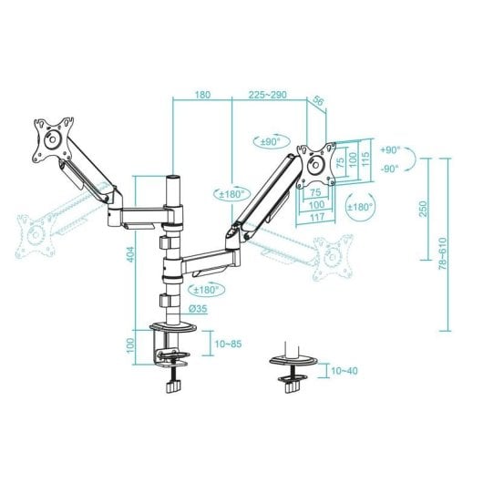 Supporto monitor TooQ DB1533TNR-B per 2 schermi 17-32 pollici regolabile nero