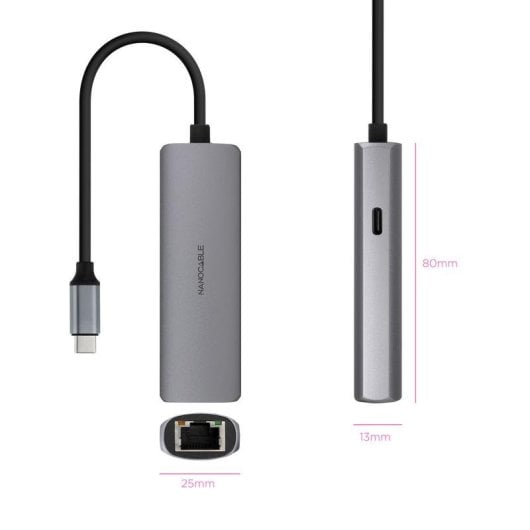 Adaptador Nanocable 10.16.4603 USB-C 3.1 a RJ45 con PD 100W y cable 18 cm gris