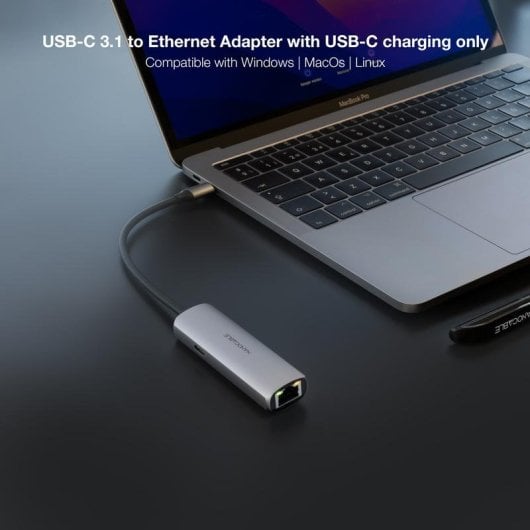 Adaptador Nanocable 10.16.4603 USB-C 3.1 a RJ45 con PD 100W y cable 18 cm gris
