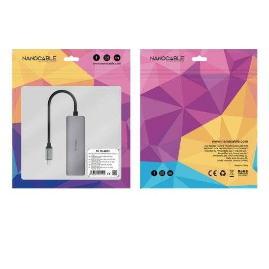 Adaptador Nanocable 10.16.4603 USB-C 3.1 a RJ45 con PD 100W y cable 18 cm gris