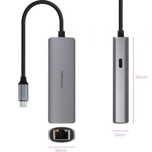 Adaptador Nanocable 10.16.4603 USB-C 3.1 a RJ45 con PD 100W y cable 18 cm gris