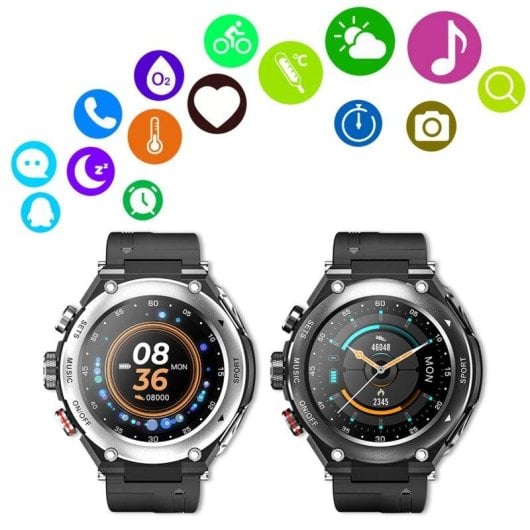 Dam Electronics T92 Bluetooth 1.28" IP67 Noir Intégré TWS Écouteurs SpO2 Cardio Suivi Sommeil