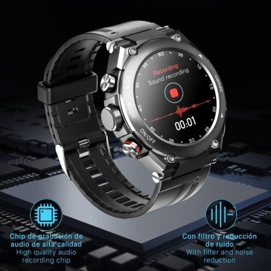 Dam Electronics T92 Bluetooth 1.28" IP67 Noir Intégré TWS Écouteurs SpO2 Cardio Suivi Sommeil