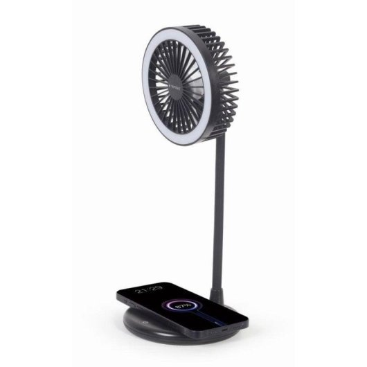Ventoinha de Mesa Gembird TA-WPC10-LEDFAN-01 15,3W LED Carregamento Sem Fios Altura Ajustável Preto