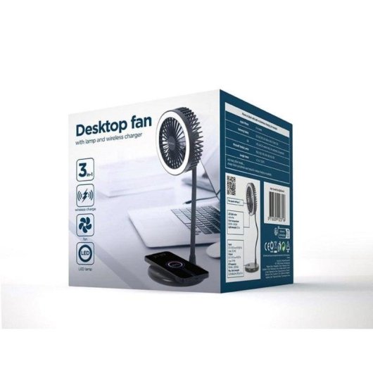 Ventoinha de Mesa Gembird TA-WPC10-LEDFAN-01 15,3W LED Carregamento Sem Fios Altura Ajustável Preto
