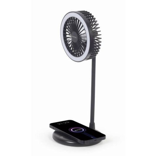 Ventoinha de Mesa Gembird TA-WPC10-LEDFAN-01 15,3W LED Carregamento Sem Fios Altura Ajustável Preto
