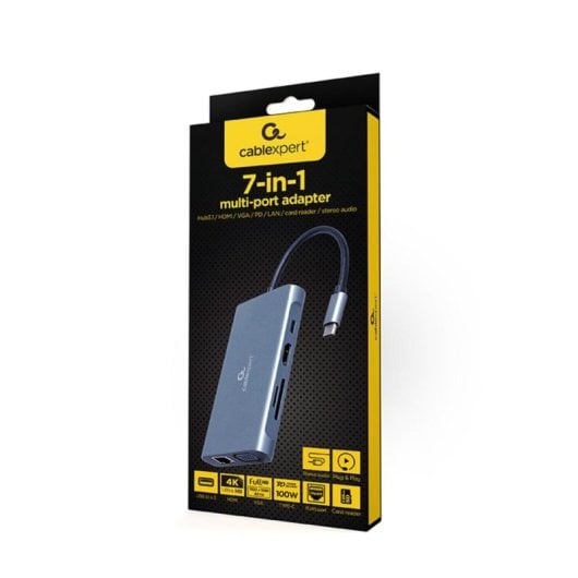 Base para portátil Gembird A-CM-COMBO7-01 USB 3.2 Gen 1 HDMI VGA RJ-45 Audio Lector SD Gris