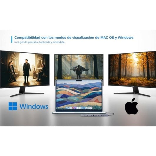 Base de conexión Ewent EW1150 USB-C HDMI DisplayPort 4K PD 100W Aluminio