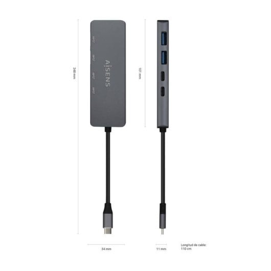 Hub AISENS 4 porte USB 3.2 Gen1 5Gbps modello USB-C/M vers. 2xUSB-C/H 2xUSB-A/H 15cm