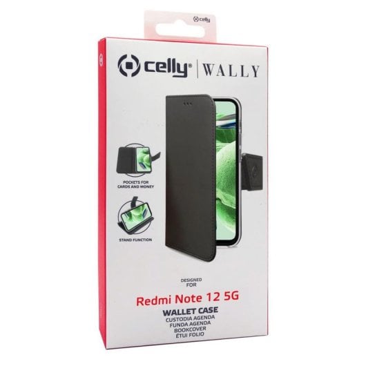 Funda para móvil Celly WALLY portefeuille simili cuir noir avec support pour Redmi Note 12 5G/Poco X5 5G