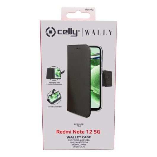 Funda para móvil Celly WALLY portefeuille simili cuir noir avec support pour Redmi Note 12 5G/Poco X5 5G