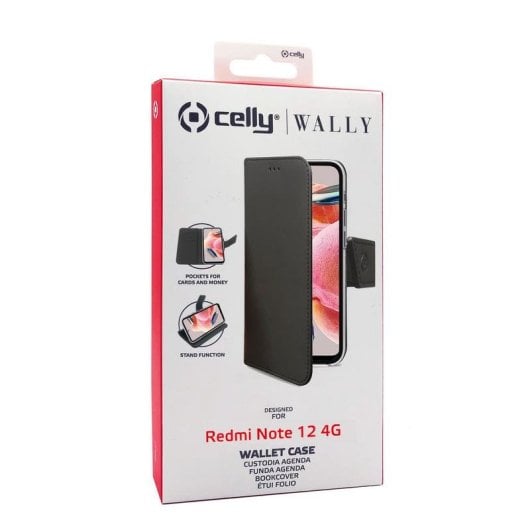 Funda para móvil Celly WALLY Funda cartera Similicuir Noir avec support para Redmi Note 12 4G