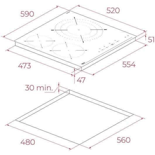 Placa vitrocerâmica Teka TBC 63120 TTC BK 59cm 3 zonas Touch Slider