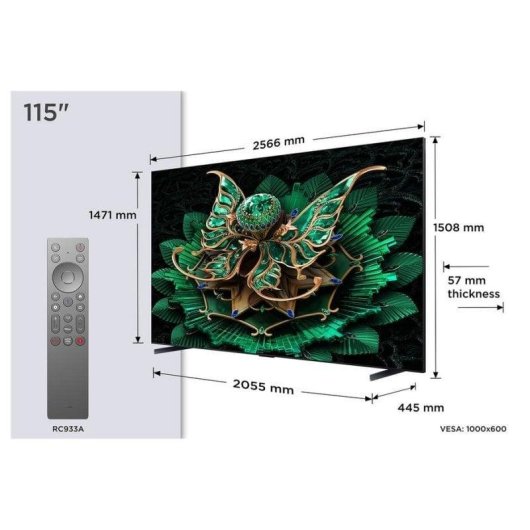 TV TCL QD Mini LED 115C7K 115" 4K Ultra HD 144Hz Smart TV Google TV Dolby Vision HDR10+