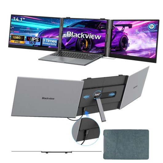 Blackview Monitor Portátil 14" FHD 100% sRGB 60Hz 300Nits Altavoces TÜV + Funda