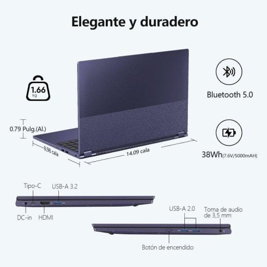 Portátil Vanwin UCC-UL156 15.6" Intel Core m3-8100Y 16GB 512GB SSD UHD Graphics 615 Windows 11 Pro