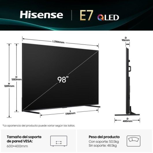 TV Hisense QLED 98E7Q 98" 4K UltraHD 120Hz Smart TV VIDAA Dolby Vision Atmos