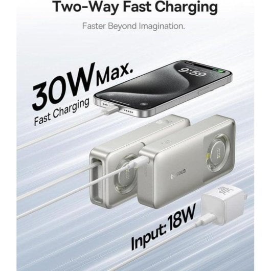 Power Bank Baseus Free2Pull 10000 mAh 30 W Apta para aviones Gris lunar