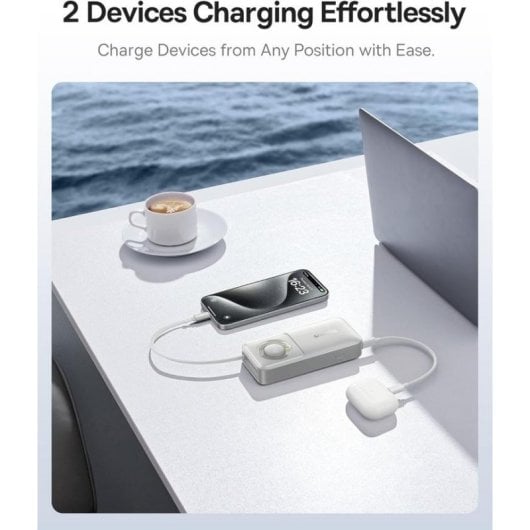 Power Bank Baseus Free2Pull 10000mAh 30W com Cabo Retrátil Cinzento