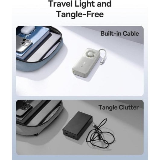 Power Bank Baseus Free2Pull 10000mAh 30W com Cabo Retrátil Cinzento