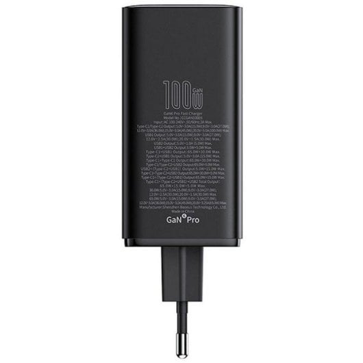 Chargeur Baseus GaN6 Pro 100W 2C+2U Noir avec câble Type-C 1m