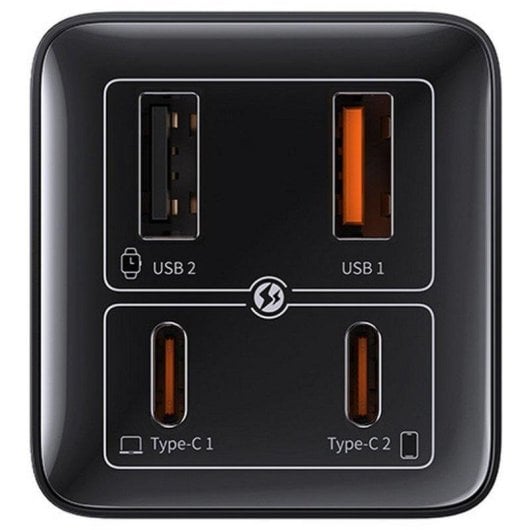 Chargeur Baseus GaN6 Pro 100W 2C+2U Noir avec câble Type-C 1m