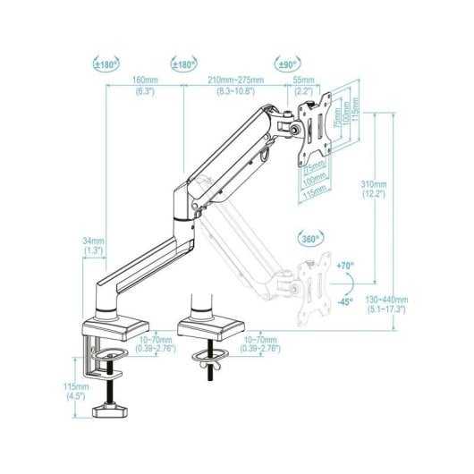 TooQ DB1334TNR-W Supporto da Tavolo per Monitor 13-34" VESA Bianco