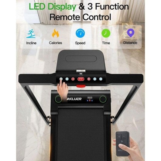 Passadeira de Correr AKLUER 480L-B 2.5HP Dobrável com Inclinação Ajustável, Ecrã LED e Controlo Remoto Preto