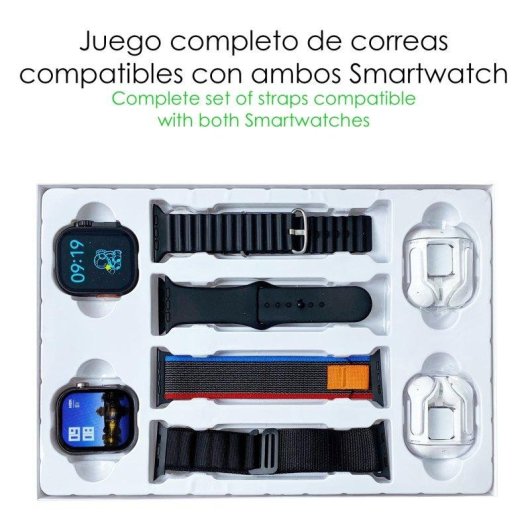 Dam Electronics S9 Bluetooth 1,85" Negro Pack 2 Smartwatch y 2 Auriculares TWS IP67 SpO2 ECG