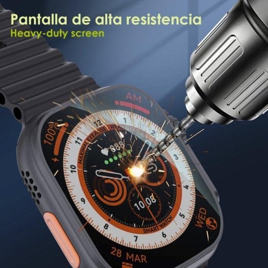 Montre Connectée Dam Electronics DT8 Ultra Bluetooth 49mm IPS Gris Correa Sea Band IP67 SpO2 Pulsomètre Sommeil
