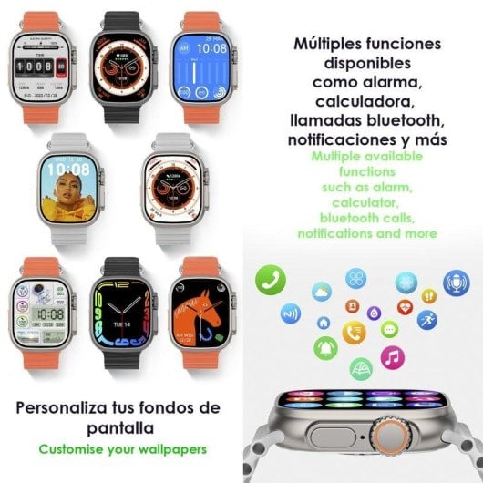 Montre Connectée Dam Electronics DT8 Ultra Bluetooth 49mm IPS Gris Correa Sea Band IP67 SpO2 Pulsomètre Sommeil