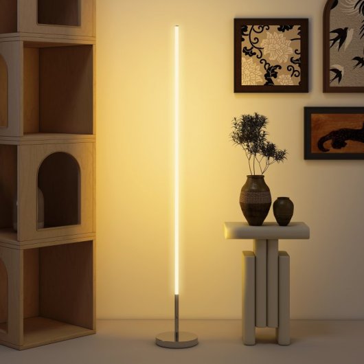 Homcom Lámpara De Pie Moderna Con Brillo Ajustable Mando Magnético Gris Plateado