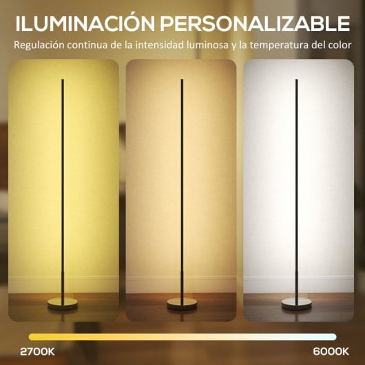 Homcom Lámpara De Pie Moderna Con Brillo Ajustable Mando Magnético Gris Plateado