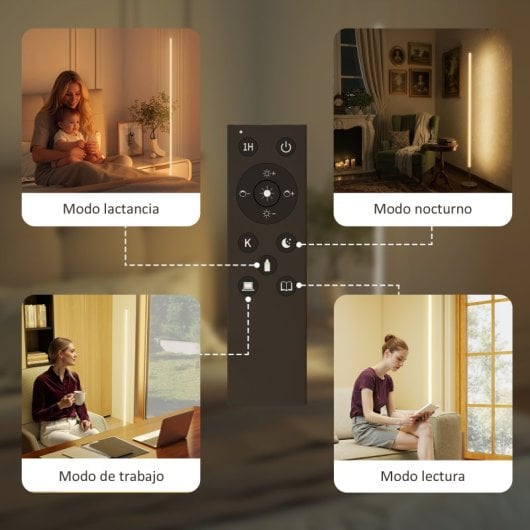 Homcom Lámpara De Pie Moderna Con Brillo Ajustable Mando Magnético Gris Plateado