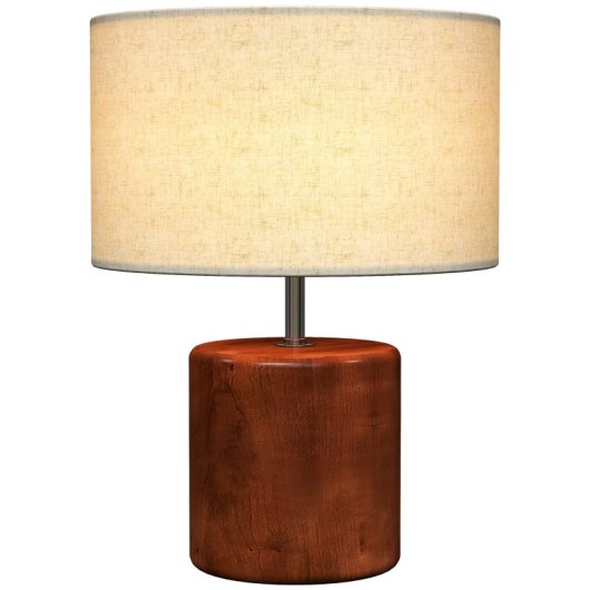 Homcom Lámpara De Mesa Rústica Con Base De Madera Pantalla De Lino Marrón