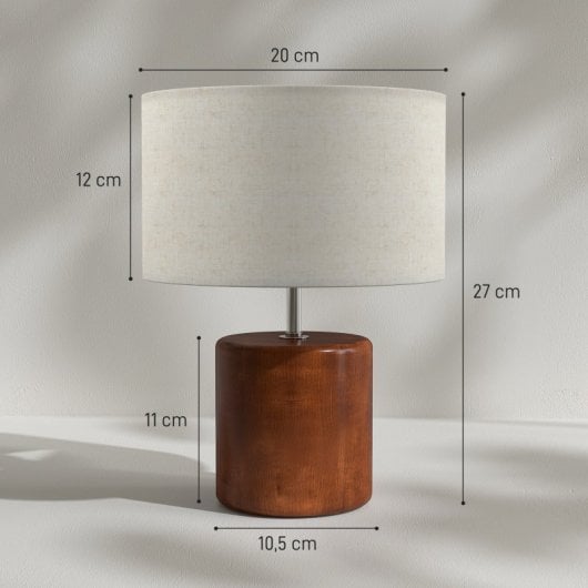 Homcom Lámpara De Mesa Rústica Con Base De Madera Pantalla De Lino Marrón