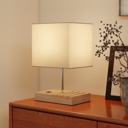 Homcom Lámpara De Mesa Con Puertos Usb-a/c Tres Ranuras Para Teléfonos Blanco