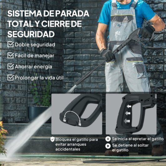 Outsunny Hidrolimpiadora De Alta Presión 1800w Caudal 420 L/h Presión 150 Bar