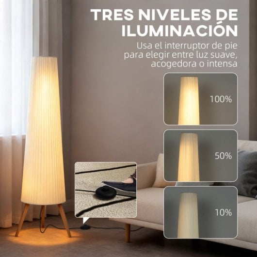 Homcom Lámpara De Pie Con Trípode Brillo Ajustable 3 Niveles Blanco