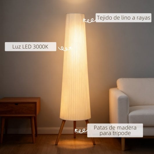 Homcom Lámpara De Pie Con Trípode Brillo Ajustable 3 Niveles Blanco