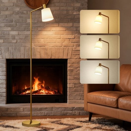 Homcom Lámpara De Pie Led Regulable 3 Temperaturas De Color Blanco Y Dorado