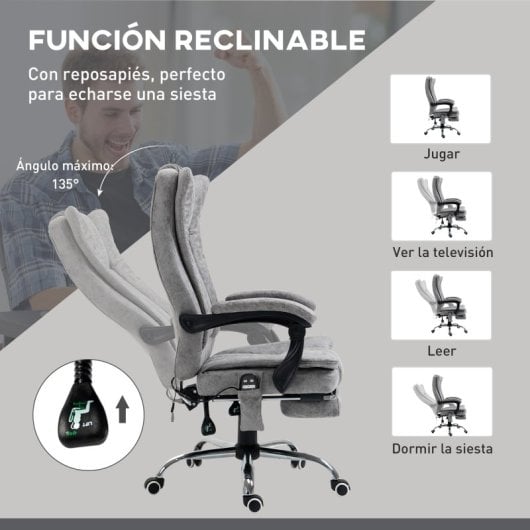 Vinsetto Silla De Masaje Reclinable Con 6 Puntos De Masaje Gris