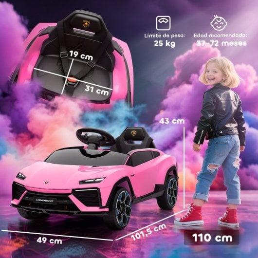 Aiyaplay Coche Eléctrico Para Niños De +3 Años Lamborghini Batería 12v Rosa