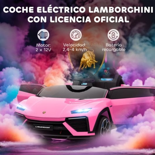Aiyaplay Coche Eléctrico Para Niños De +3 Años Lamborghini Batería 12v Rosa