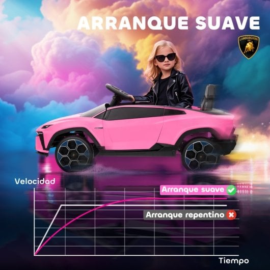 Aiyaplay Coche Eléctrico Para Niños De +3 Años Lamborghini Batería 12v Rosa