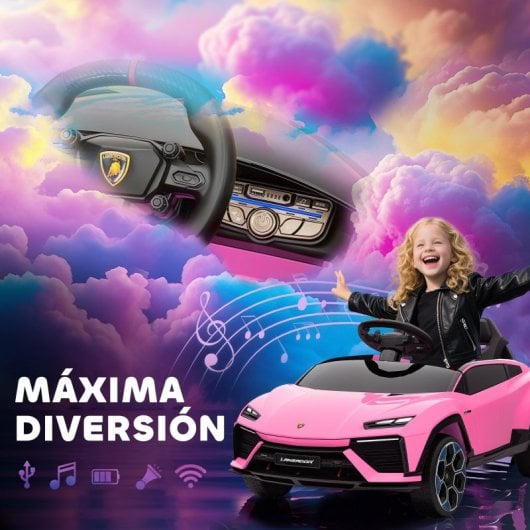 Aiyaplay Coche Eléctrico Para Niños De +3 Años Lamborghini Batería 12v Rosa