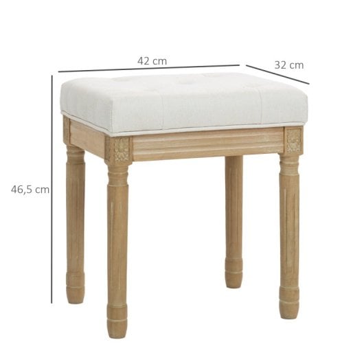 Homcom Reposapiés Rústico Tapizado En Lino Sintético Patas De Madera Beige