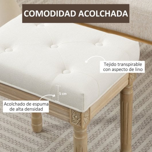 Homcom Reposapiés Rústico Tapizado En Lino Sintético Patas De Madera Beige